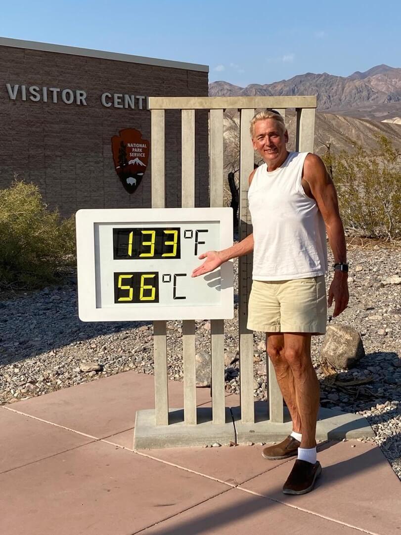Stephen at the visitor center on a hot day in history!